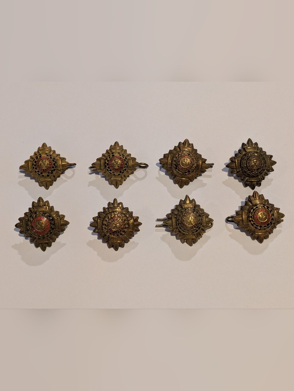 WWII British Army Officer Pip Badge: Order of Bath, Brass & Enamel Lot Of 8